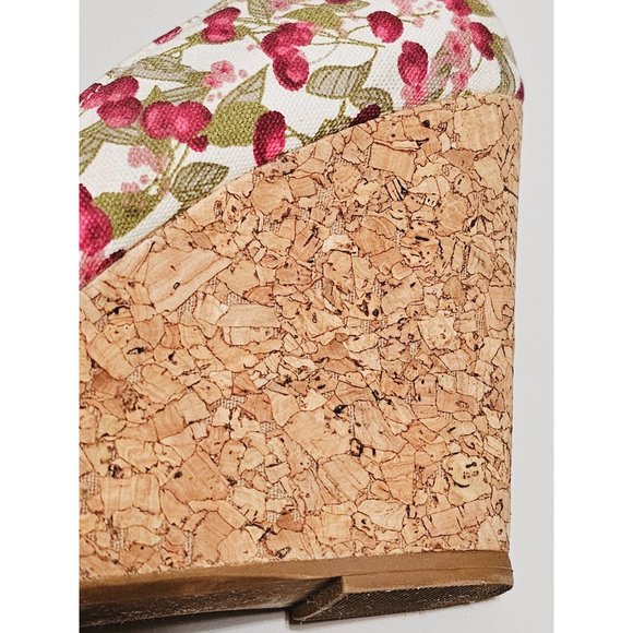 H&M Cork Cherry Print Canvas Wedge Heels Size 8 Knot Top Rockabilly - Picture 6 of 10